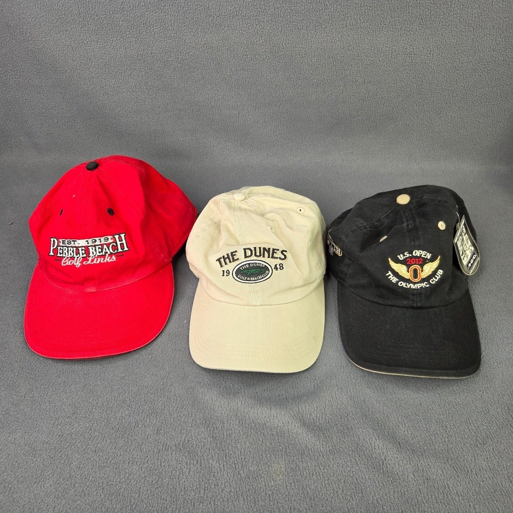 Lot of 3 Golf Hats Pebble Beach The Dunes PGA US Open Multicolor Adjustable OSFA